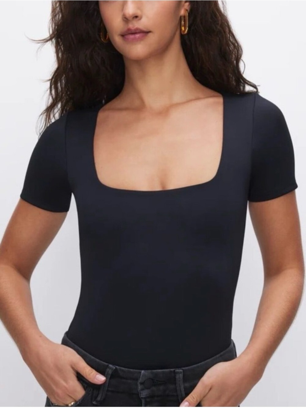Abercrombie Square Neck Black Short Sleeve Bodysuit